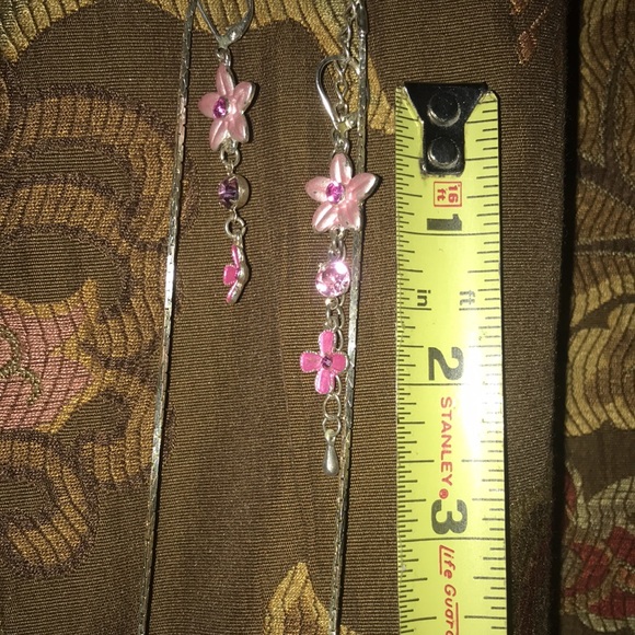 Pink Flowers Rhinestone Drop Layered Set NWOT - Picture 12 of 17